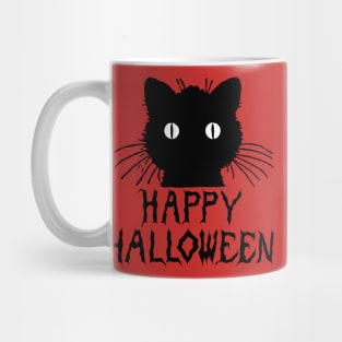 Cute Black Halloween Cat with Whiskers Happy Halloween Mug